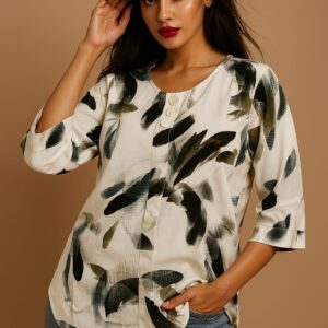 ikat print v neck top