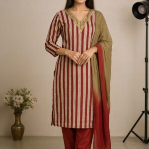 Elegant Striped Ethnic Kurti Set