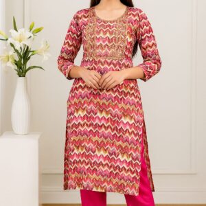 Embroidered Zigzag Print Kurti Set