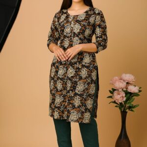 Dark Floral Print Straight Kurti Set