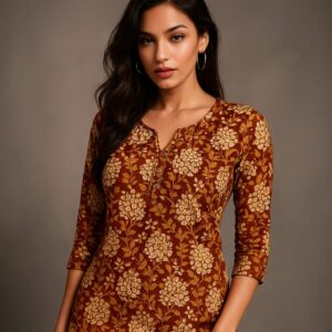 Rust & Gold Floral Print Kurti