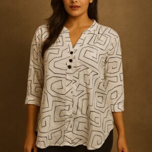 Black and White Graphic Print Tunic Top