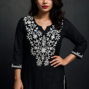 "Monochrome Embroidered Black Kurti"