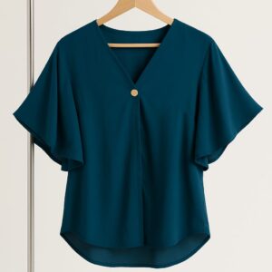 Gold Button Detail Flutter Sleeve Top