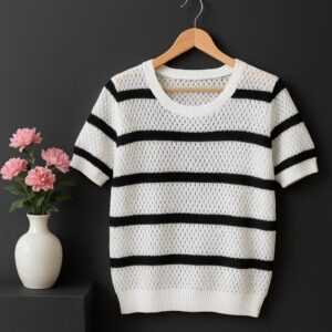 Striped Knit Short Sleeve Top