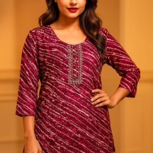 Bandhani Print Embellished Short Kurti